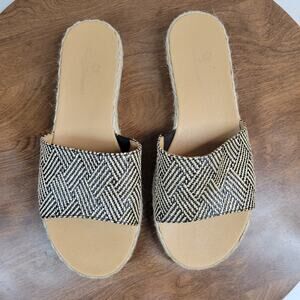 Tommy Bahama Womens Trevor Espadrille Sandals 9 Leather Woven Straw Flat Slides